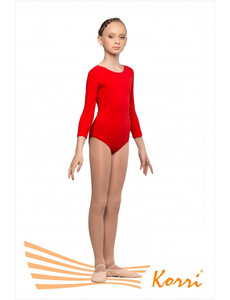 Купальник гимнастический красный "Классика" рукав 3/4 (хлопок) Г 23-301