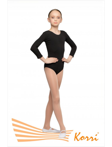 Купальник гимнастический черный "Классика" рукав 3/4 (хлопок) Г 23-301