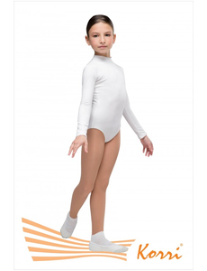 Купальник гимнастический белый "Соло" воротник-стойка (хлопок) Г 73-301