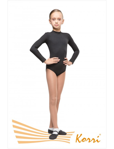 Купальник гимнастический черный "Соло" воротник-стойка (хлопок) Г 73-301