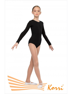 Купальник гимнастический черный "Силуэт" длинный рукав (хлопок) Г 93-301